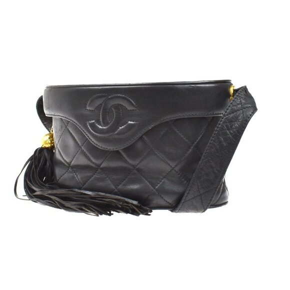 CHANEL CC Logo Matelasse Tassel Shoulder Vanity Bag Leather Black Italy 95KB241 - Picture 2 of 16